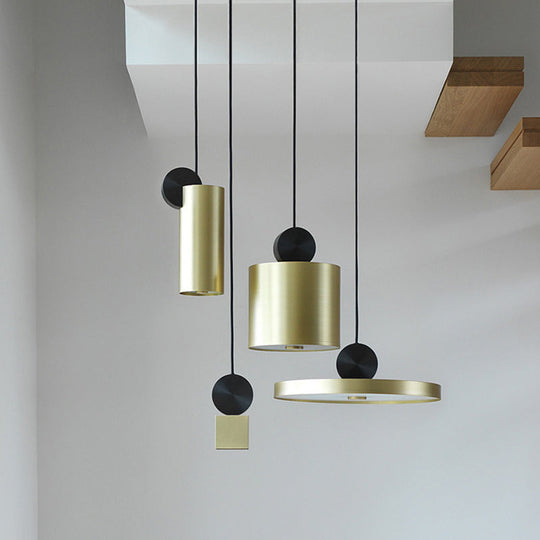 Sleek Brass Geometric Ceiling Light With 1 Bulb – Modern Suspension Lamp For Dining Room Décor
