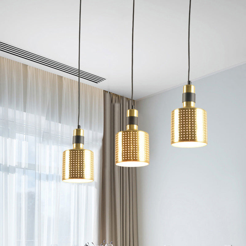 Brass Multi-Pendant Dining Room Hanging Lamp Kit With 3 Punched Bottle Lights