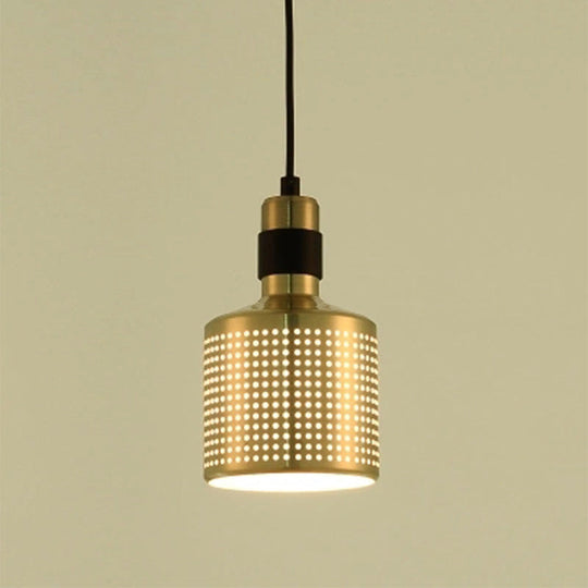 Minimalist Metal Cylinder Ceiling Light With Pierced Design - 1 Head Pendant For Bedside Drop Black
