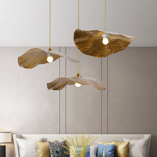 Lotus Leaf Metal Pendant Lamp: Minimalist 1-Light Brass Ceiling Light For Dining Room