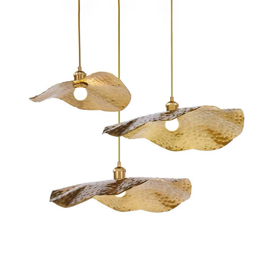 Lotus Leaf Metal Pendant Lamp: Minimalist 1-Light Brass Ceiling Light For Dining Room