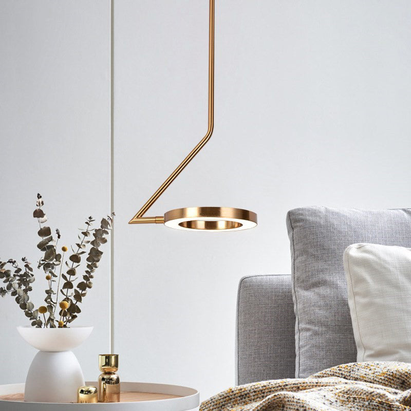 Sleek Brass Led Pendant Light: Minimalist Metal Circle For Bedside Ceiling Suspension