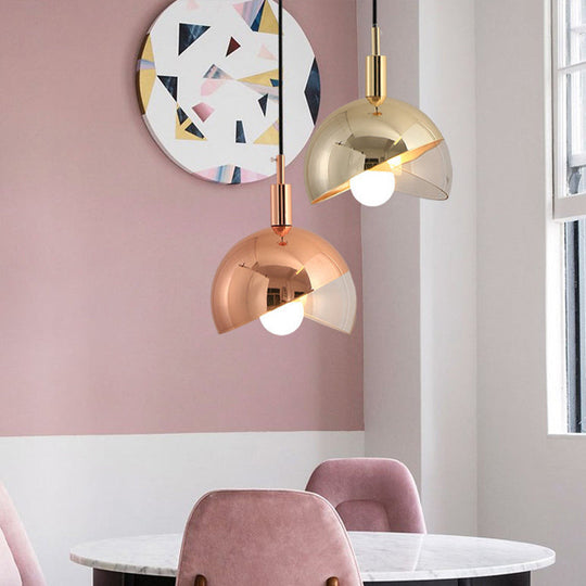 Sleek Hemisphere Metal Pendant Lamp: Simplicity In 1 Head Hanging Ceiling Light For Dining Room