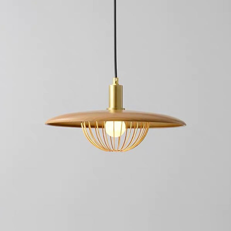 Nordic Saucer Metal Pendant Light With Cage - 1 Head Ceiling Lamp For Dining Room