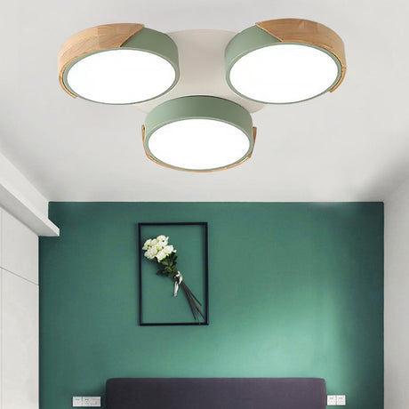 Modern White/Green Round Flush Ceiling Light With Stylish Metal Finish - 3/7 Heads Lamp For Living