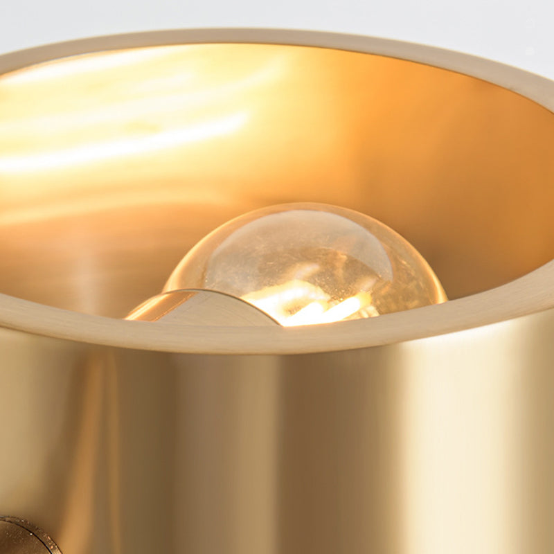 Modern Brass Table Lamp With Lever Design - Drum Shaped Bedroom Night Light
