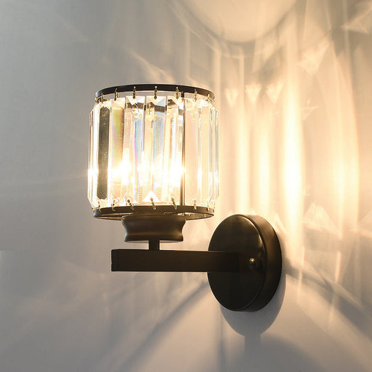 Traditional Beveled Crystal Wall Lighting - 1 Bulb Cylinder Corridor Sconce