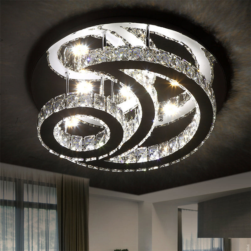 Modern Chrome Semi - Flush Moon And Sun Ceiling Light With Crystal Led Decor