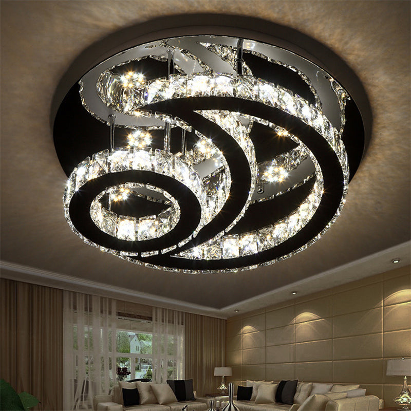 Modern Chrome Semi-Flush Moon And Sun Ceiling Light With Crystal Led Decor
