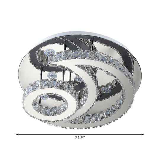 Modern Chrome Semi - Flush Moon And Sun Ceiling Light With Crystal Led Decor