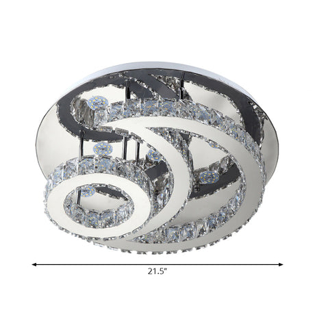 Modern Chrome Semi-Flush Moon And Sun Ceiling Light With Crystal Led Decor