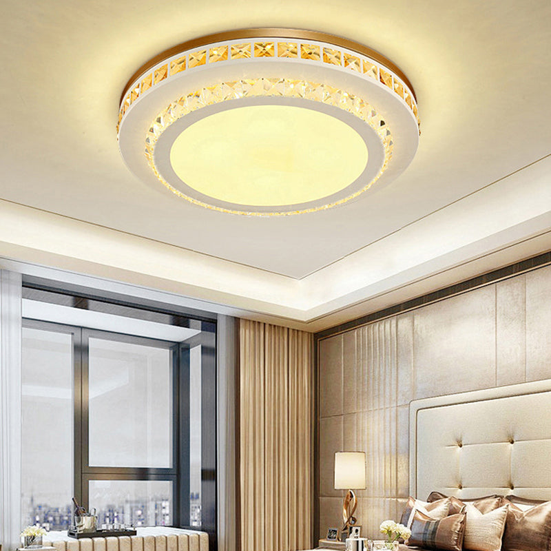 Contemporary Led Ceiling Mount Light In White With Crystal Design - Round/Hexagon/Rhombus Shape /