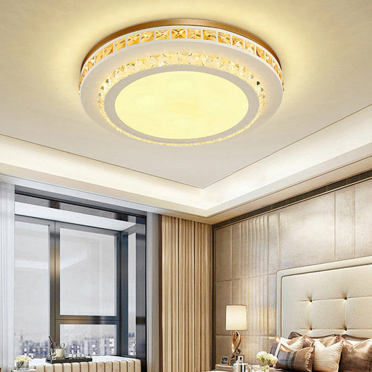 Contemporary Led Ceiling Mount Light In White With Crystal Design - Round/Hexagon/Rhombus Shape /