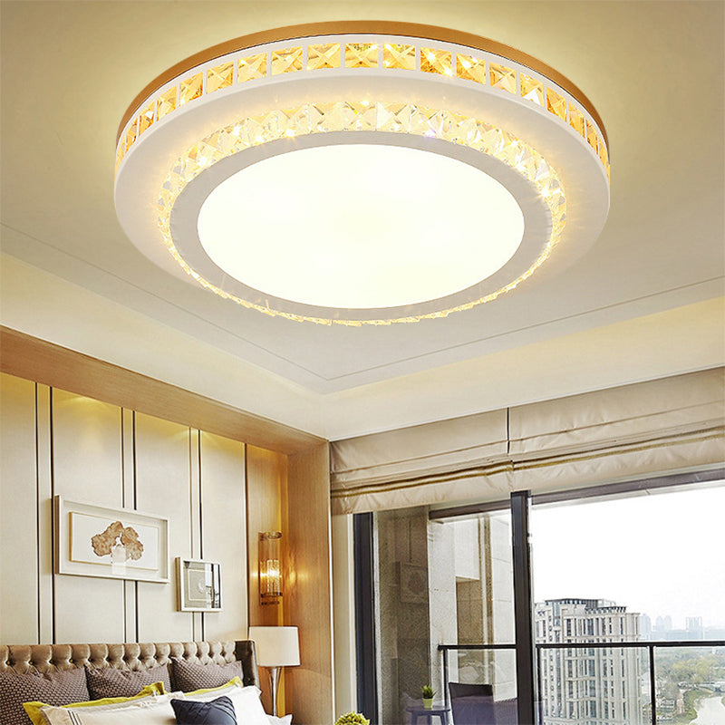 Contemporary Led Ceiling Mount Light In White With Crystal Design - Round/Hexagon/Rhombus Shape