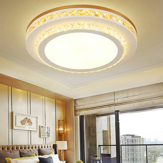 Contemporary Led Ceiling Mount Light In White With Crystal Design - Round/Hexagon/Rhombus Shape