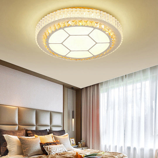 Contemporary Led Ceiling Mount Light In White With Crystal Design - Round/Hexagon/Rhombus Shape /