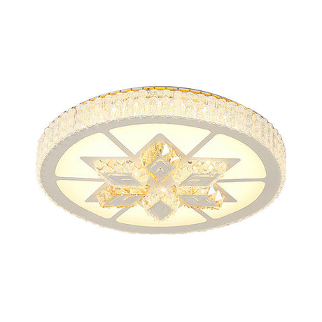 Contemporary Led Ceiling Mount Light In White With Crystal Design - Round/Hexagon/Rhombus Shape