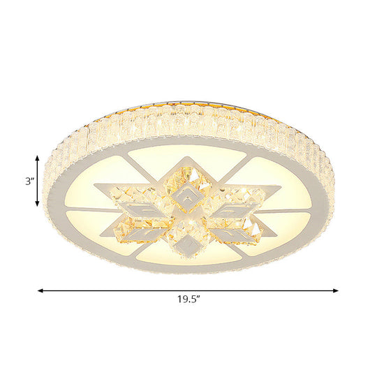 Contemporary Led Ceiling Mount Light In White With Crystal Design - Round/Hexagon/Rhombus Shape