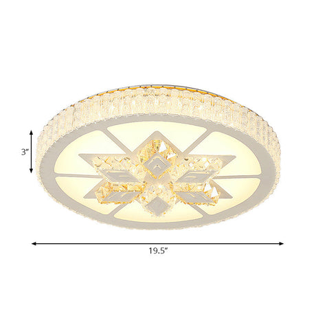 Contemporary Led Ceiling Mount Light In White With Crystal Design - Round/Hexagon/Rhombus Shape