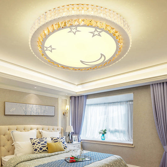 Modern Circular Flushmount Led Ceiling Light With Clear Crystal And Fun Patterns Ideal For Bedroom