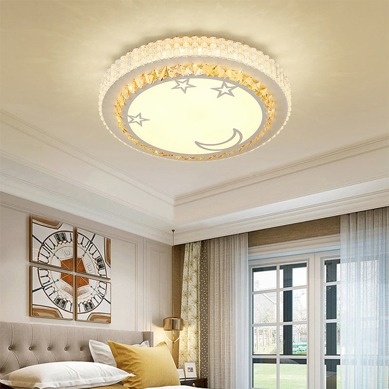 Modern Circular Flushmount Led Ceiling Light With Clear Crystal And Fun Patterns Ideal For Bedroom