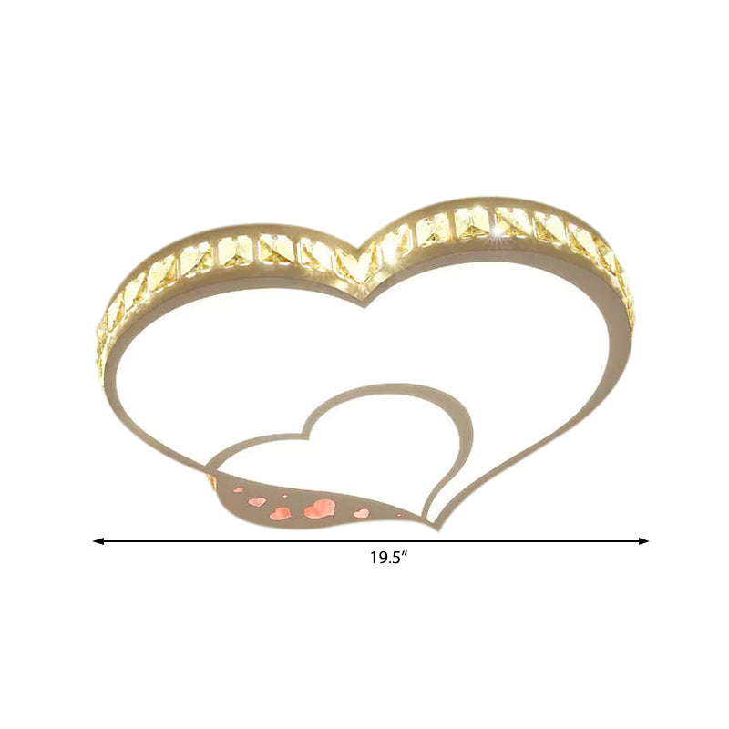 Modern Acrylic Led Double Heart Ceiling Fixture - White Flush Mount Light For Kid Bedroom With