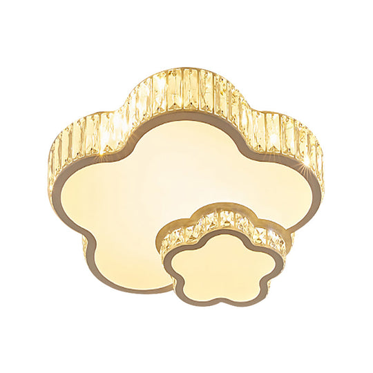 Crystal Acrylic Flower Led Flush Mount Light For Child Bedroom In White