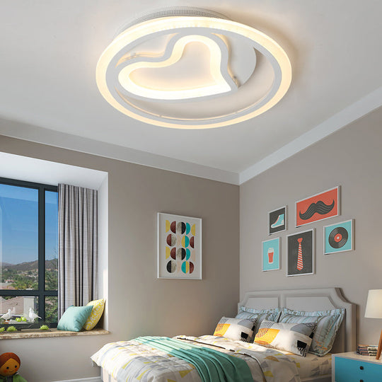 Contemporary Heart-Shaped Led Flush Mount Light For Cafe And Bedroom White / 14’ Warm