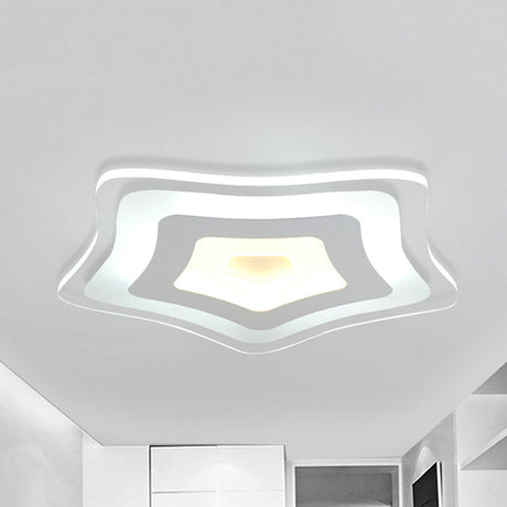 Sleek Acrylic Star Ceiling Lamp: Modern Led Flush Light In White Ideal For Hotels