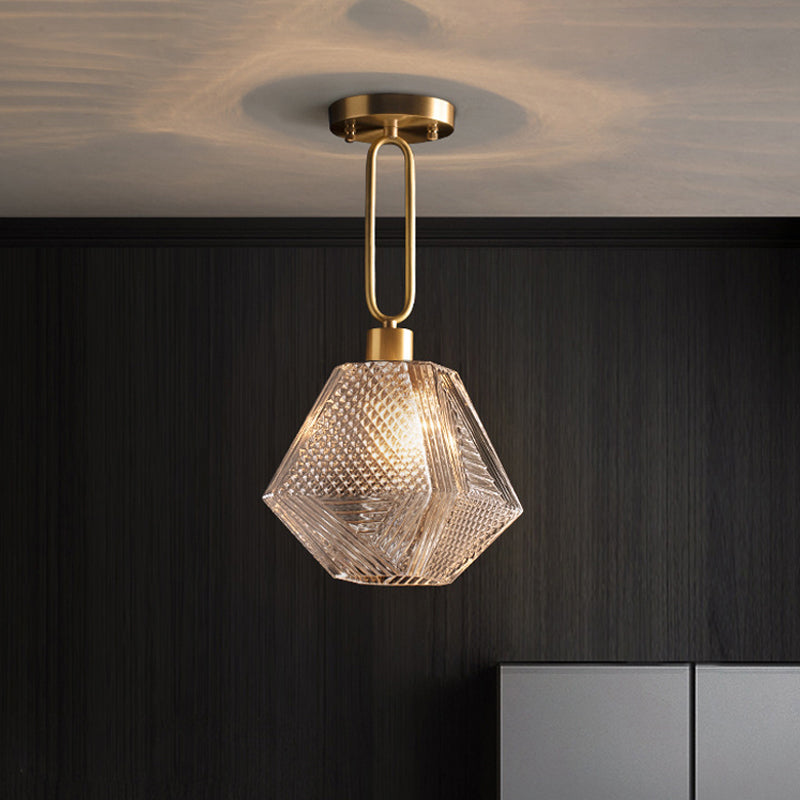 Modern Rhombus Prismatic Glass Pendant Lamp: 1-Head Gold Suspension Ceiling Light For Dining Room