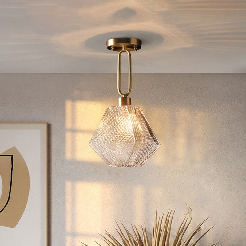 Modern Rhombus Prismatic Glass Pendant Lamp - 1-Head Gold Ceiling Suspension For Dining Room