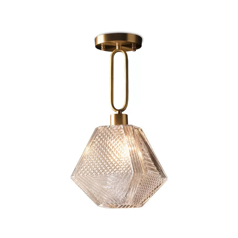 Modern Rhombus Prismatic Glass Pendant Lamp - 1-Head Gold Ceiling Suspension For Dining Room
