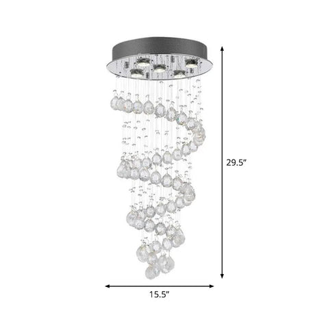Modern 5-Light Crystal Ceiling Lamp In Stainless Steel For Bedroom