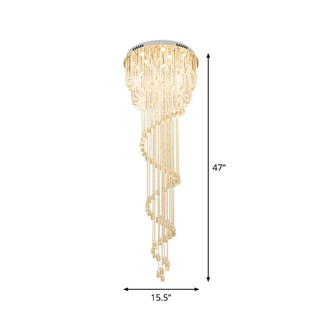 Modern Crystal Strand Stainless Steel Ceiling Flush Mount Light - Spiral Staircase Flushmount (4