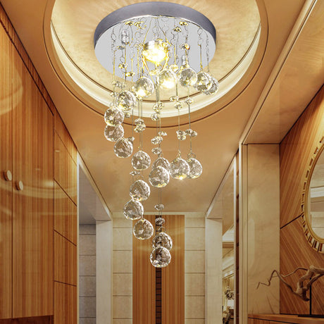 Modern Crystal Orb Flush-Mount Ceiling Light Fixture With Twisted Design - Nickel Finish