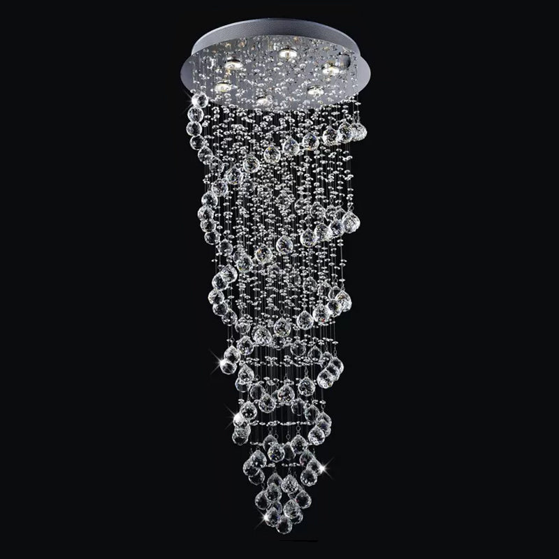 Contemporary Dual-Spiral Crystal Flush Mount Ceiling Light In Stainless Steel 2/6-Head Ideal For