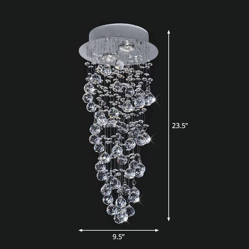 Contemporary Dual-Spiral Crystal Flush Mount Ceiling Light In Stainless Steel 2/6-Head Ideal For