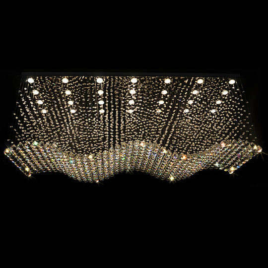 Opulent Crystal Wavy Ceiling Light - Modernist Flush Mounted Lamp In Stainless Steel 28-Light For