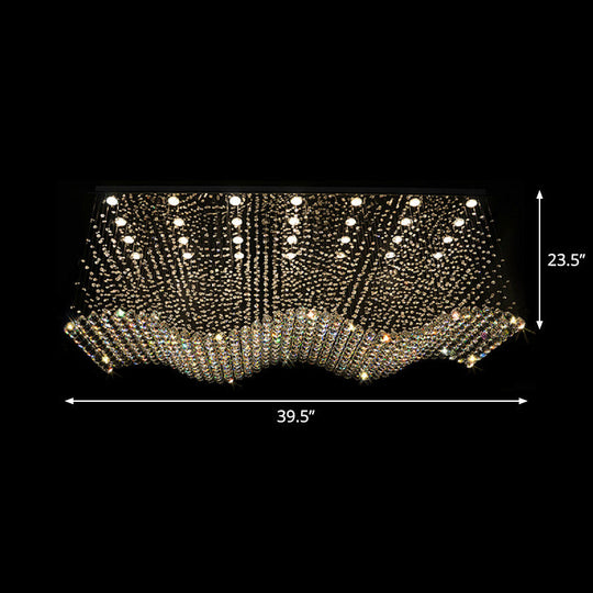 Opulent Crystal Wavy Ceiling Light - Modernist Flush Mounted Lamp In Stainless Steel 28-Light For