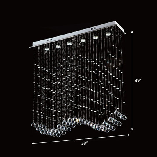 Wave Shaped Ceiling Light - Modern 6 - Head Crystal Flush Mount Fixture In Stainless Steel