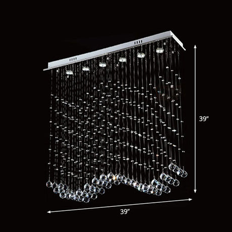 Wave Shaped Ceiling Light - Modern 6-Head Crystal Flush Mount Fixture In Stainless Steel