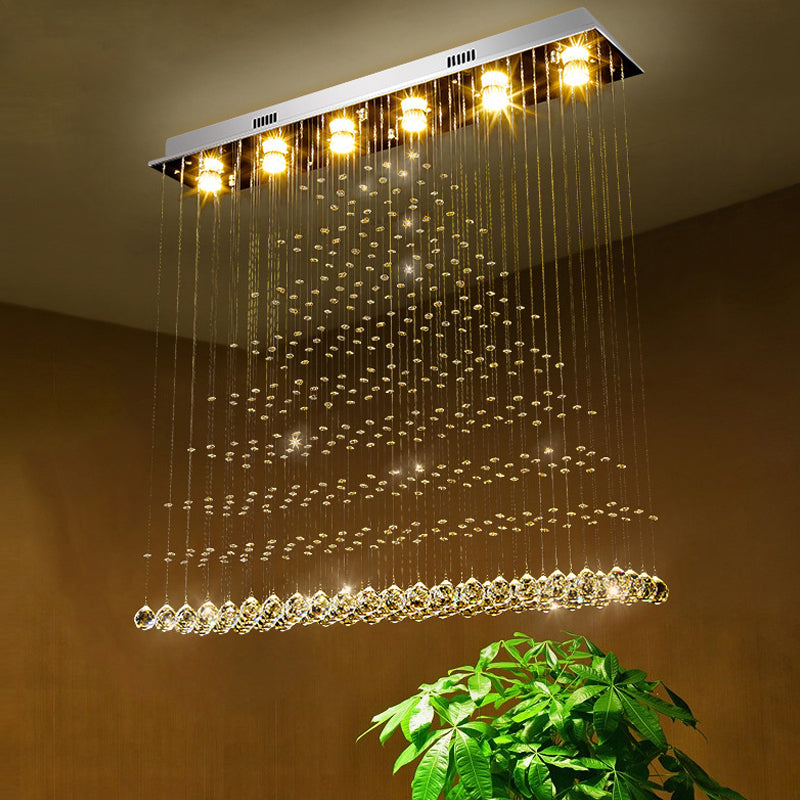 Contemporary Stainless Steel Crystal Flush Mount Ceiling Lamp - 6-Bulb Triangular Flushmount Light