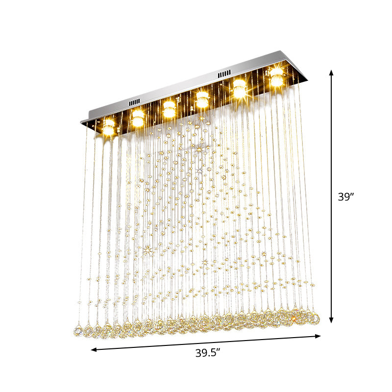 Contemporary Stainless Steel Crystal Flush Mount Ceiling Lamp - 6-Bulb Triangular Flushmount Light