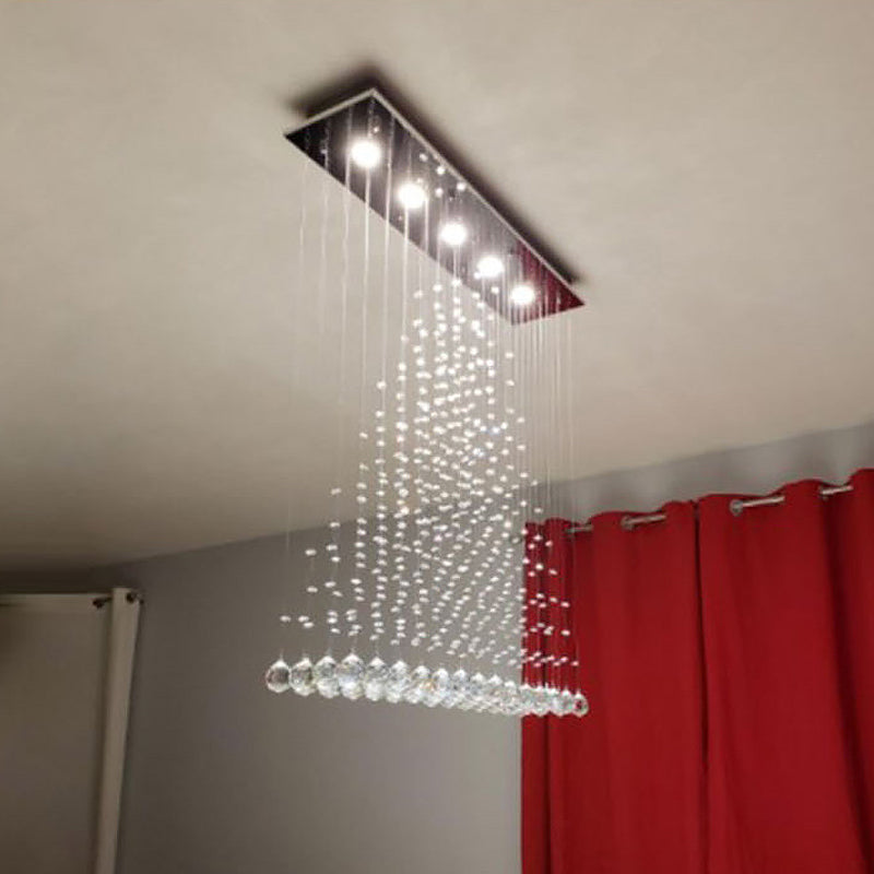 Modern Triangle Crystal Orb Flushmount Ceiling Light Fixture - 5 Lights Stainless Steel