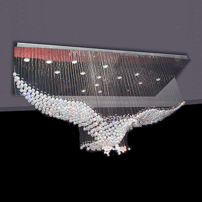 Modern Flush Mount Stainless Steel Crystal Bird Ceiling Light - 11/14 Heads