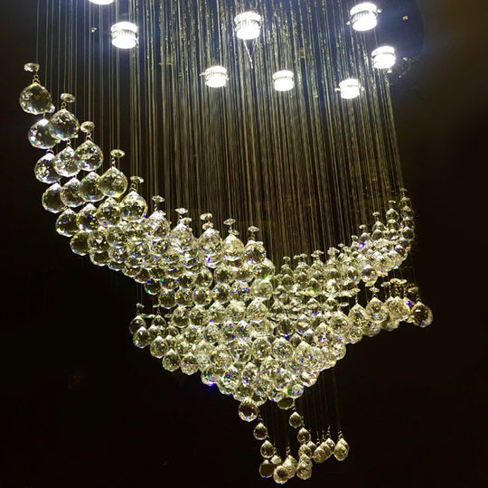 Modern Flush Mount Stainless Steel Crystal Bird Ceiling Light - 11/14 Heads 11 / Stainless-Steel