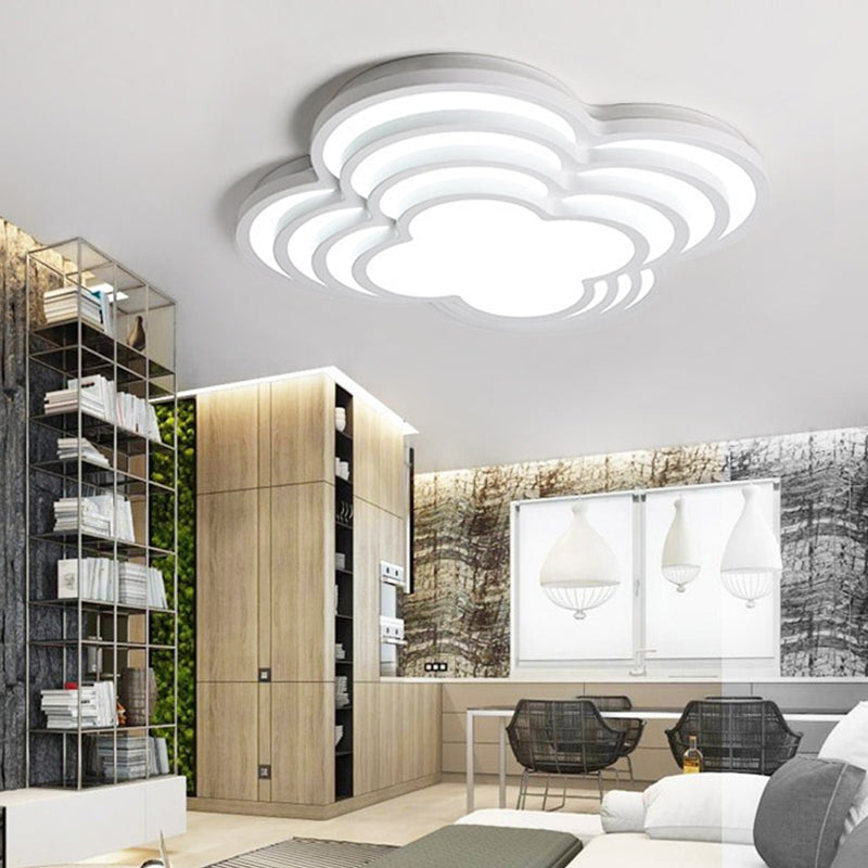 Contemporary White Led Flower Ceiling Light Fixture - Multi-Tier Acrylic Design / 16.5