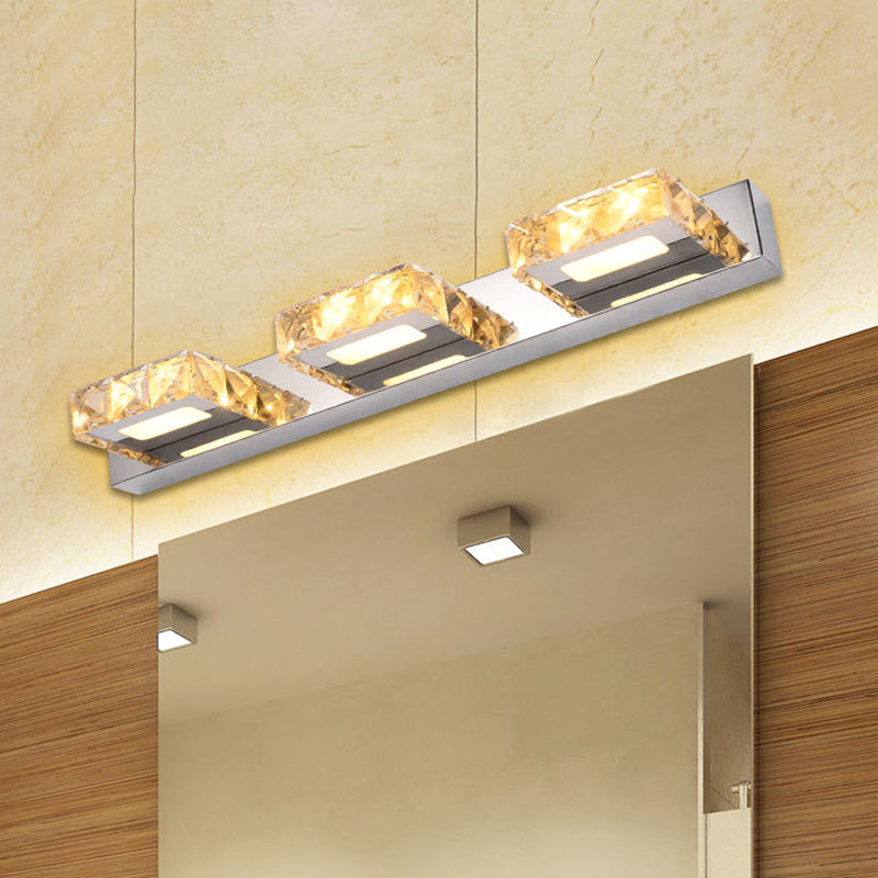 Modern Stainless Steel Crystal Vanity Sconce - 3/4 Light Beveled Design For Round/Square Bathroom