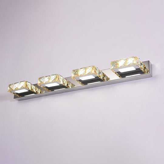 Modern Stainless Steel Crystal Vanity Sconce - 3/4 Light Beveled Design For Round/Square Bathroom