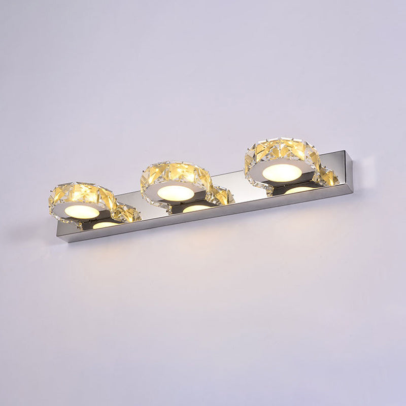 Modern Stainless Steel Crystal Vanity Sconce - 3/4 Light Beveled Design For Round/Square Bathroom
